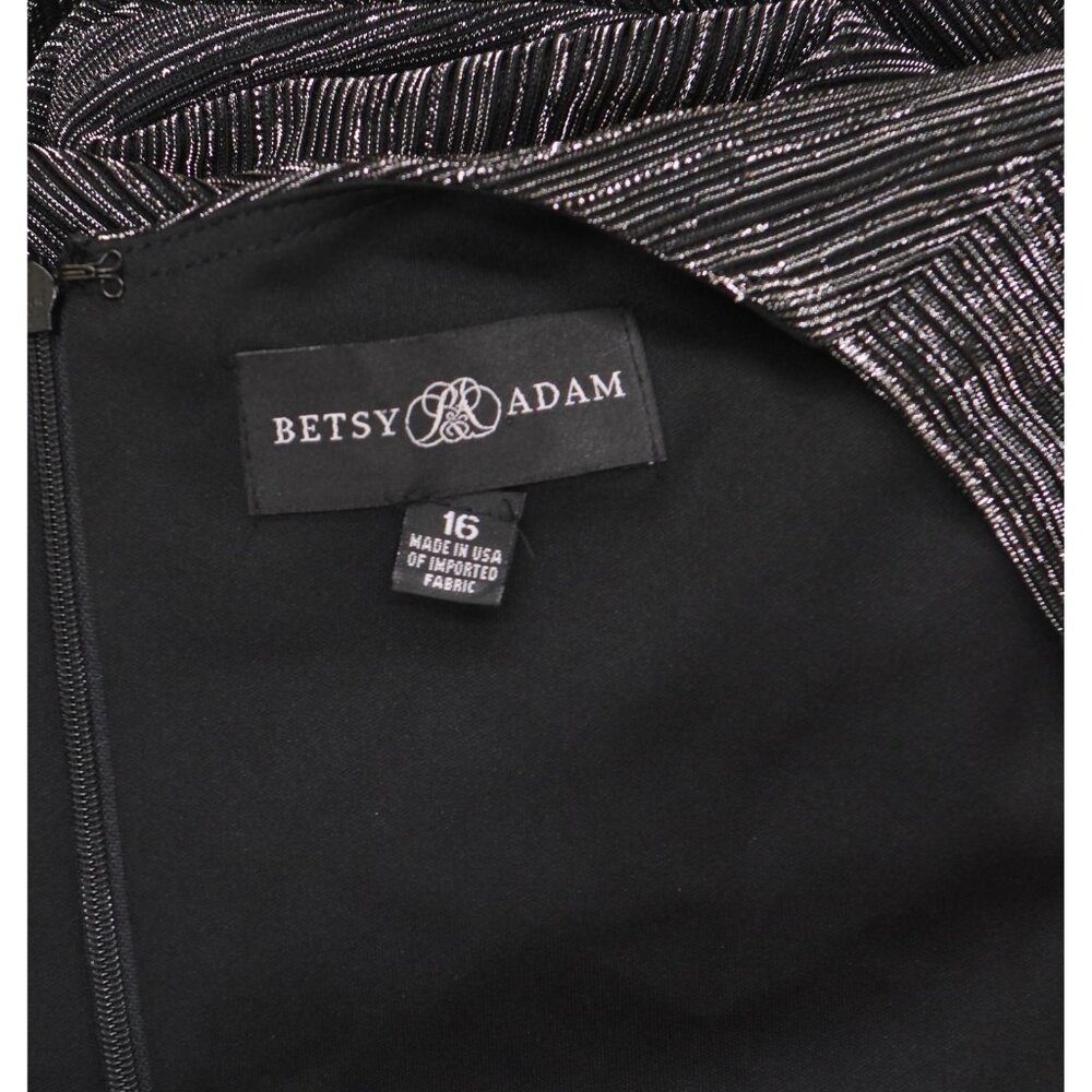 Betsy & Adam Ruched Surplice V Neck Long Sleeved Dress Black / Silver 16 - Picture 3 of 11